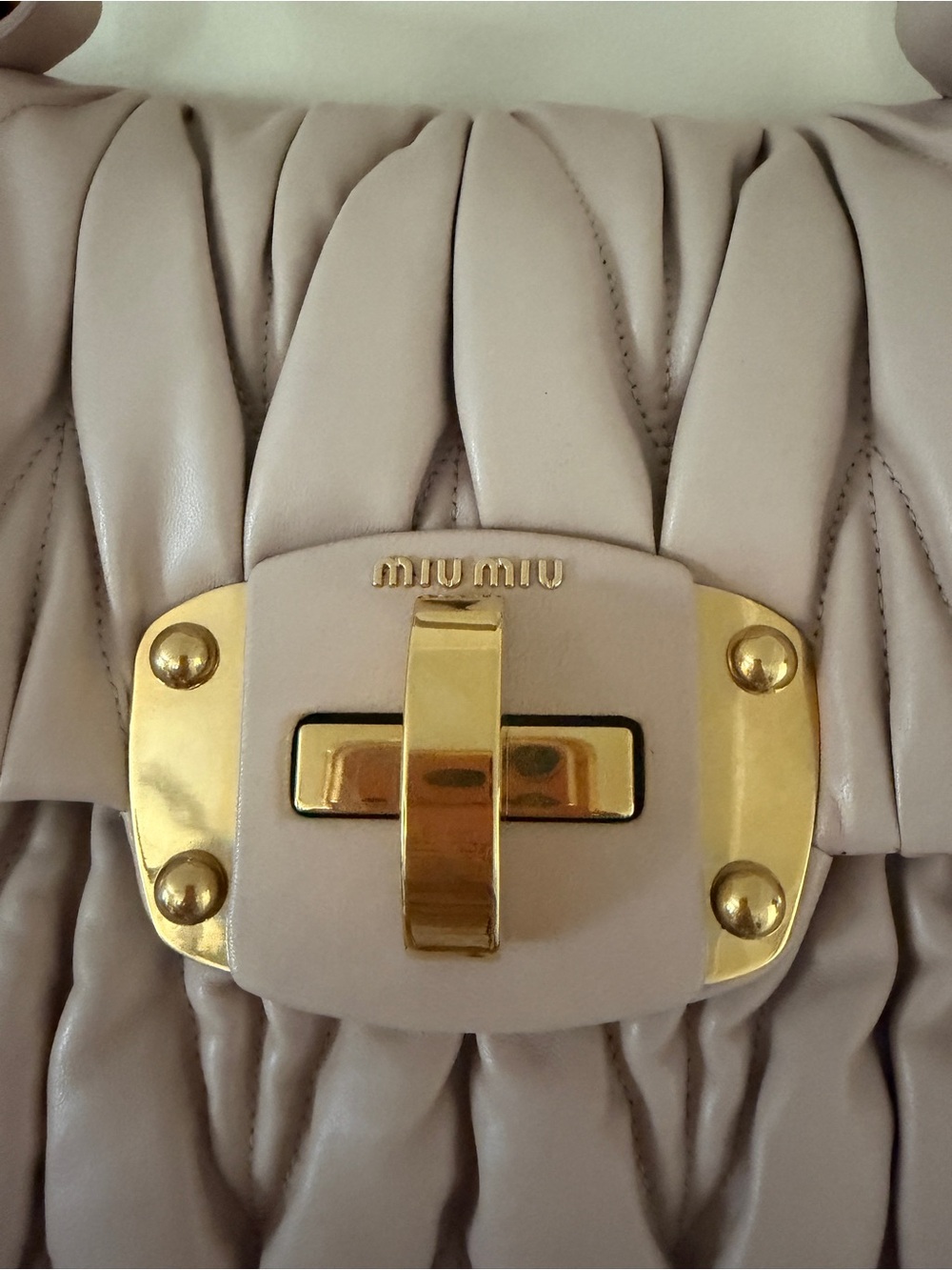 Miu Miu Quilted Pattina Leather Shoulder Bag in Cipria with Gold Hardware - Picture 3 of 12
